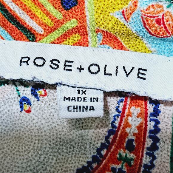 Rose & Olive Button-Up Top Paisley Patchwork Desigh Women's Size 1X Boho Trendy - Picture 5 of 6